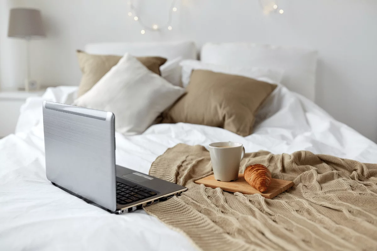 Cozy Bed With Laptop and Treats