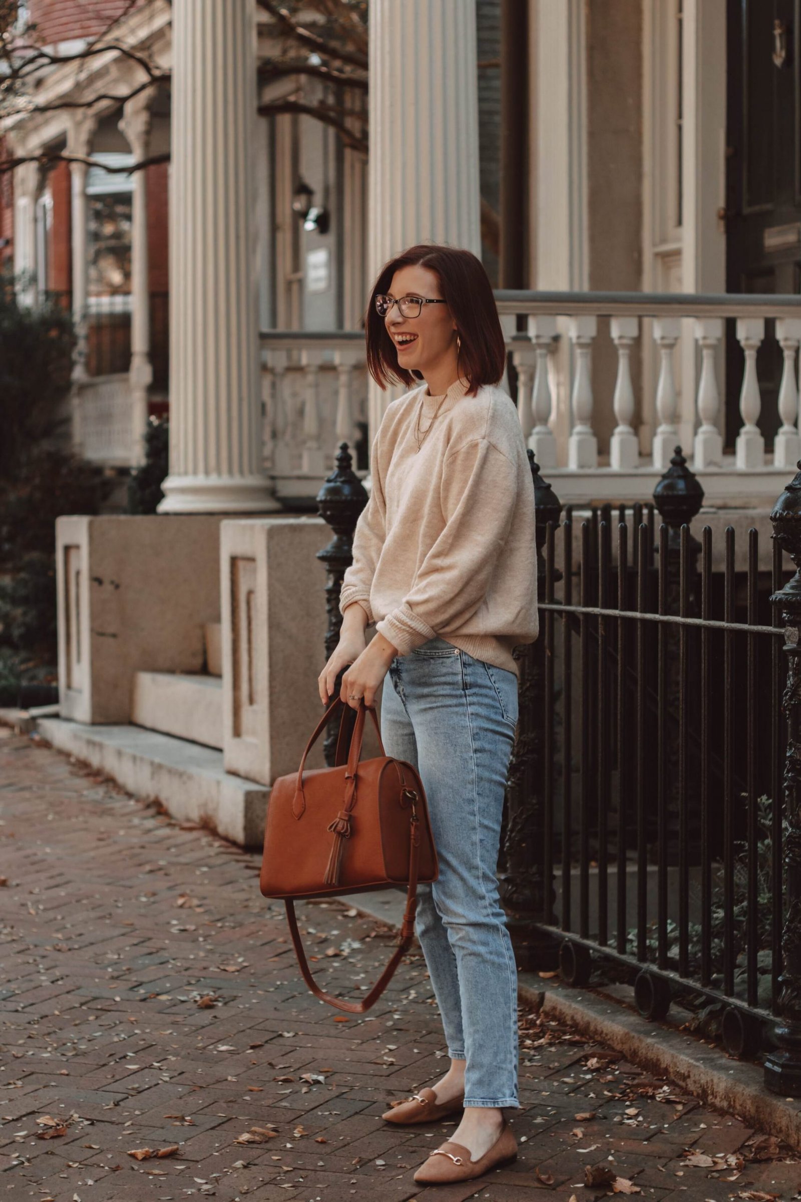 Classic Style: Black Jeans, Chunky Beige Open Cardigan OOTD