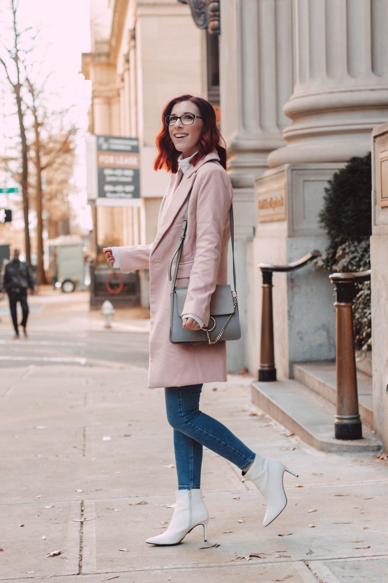 Long pink sale coat outfit