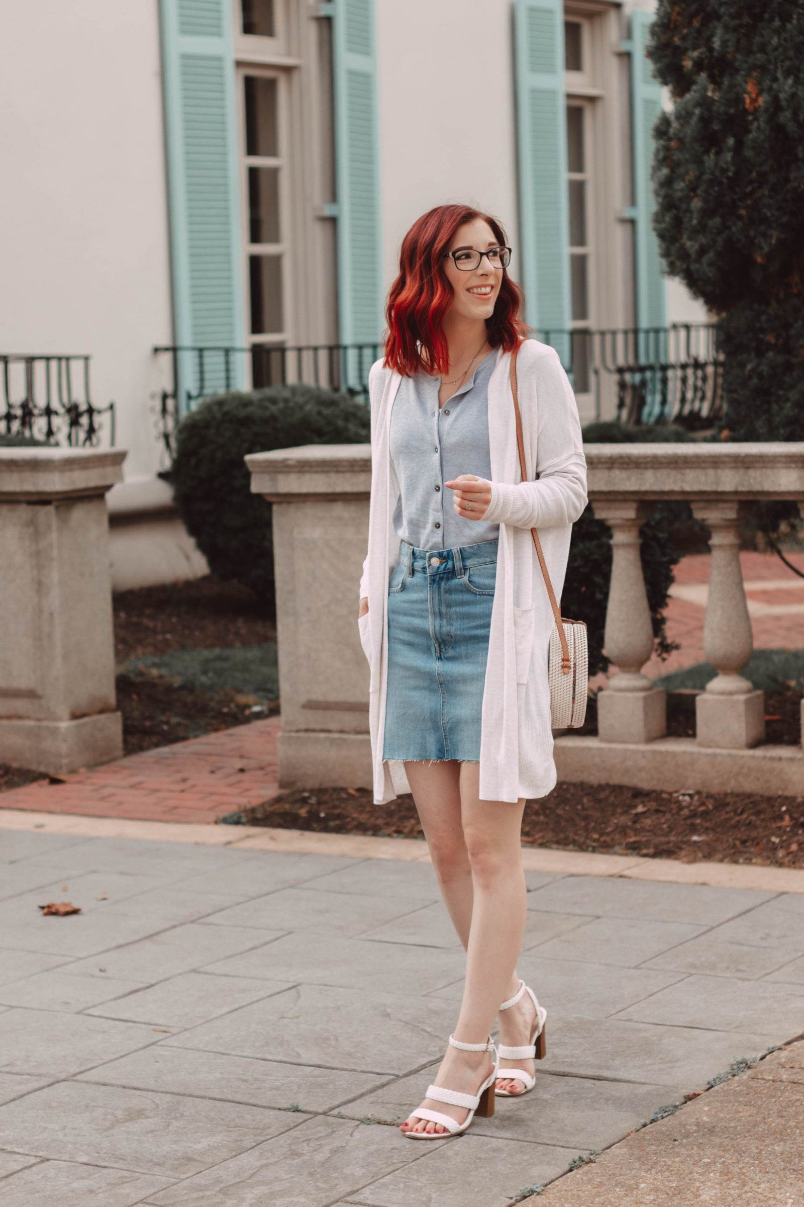 Denim skirt hot sale with cardigan