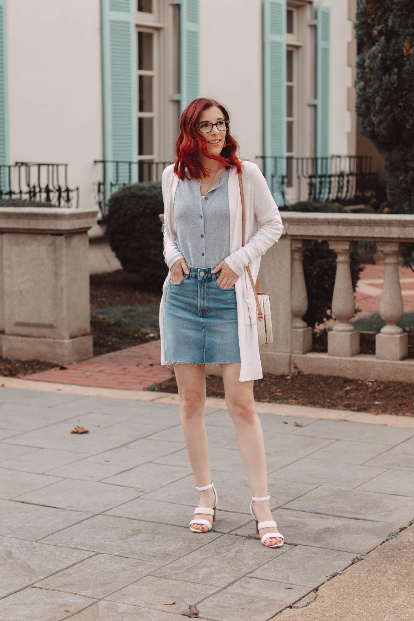SLAY. Women's Blue & White Colorblock Denim Jacket & Skirt Co-ord Set