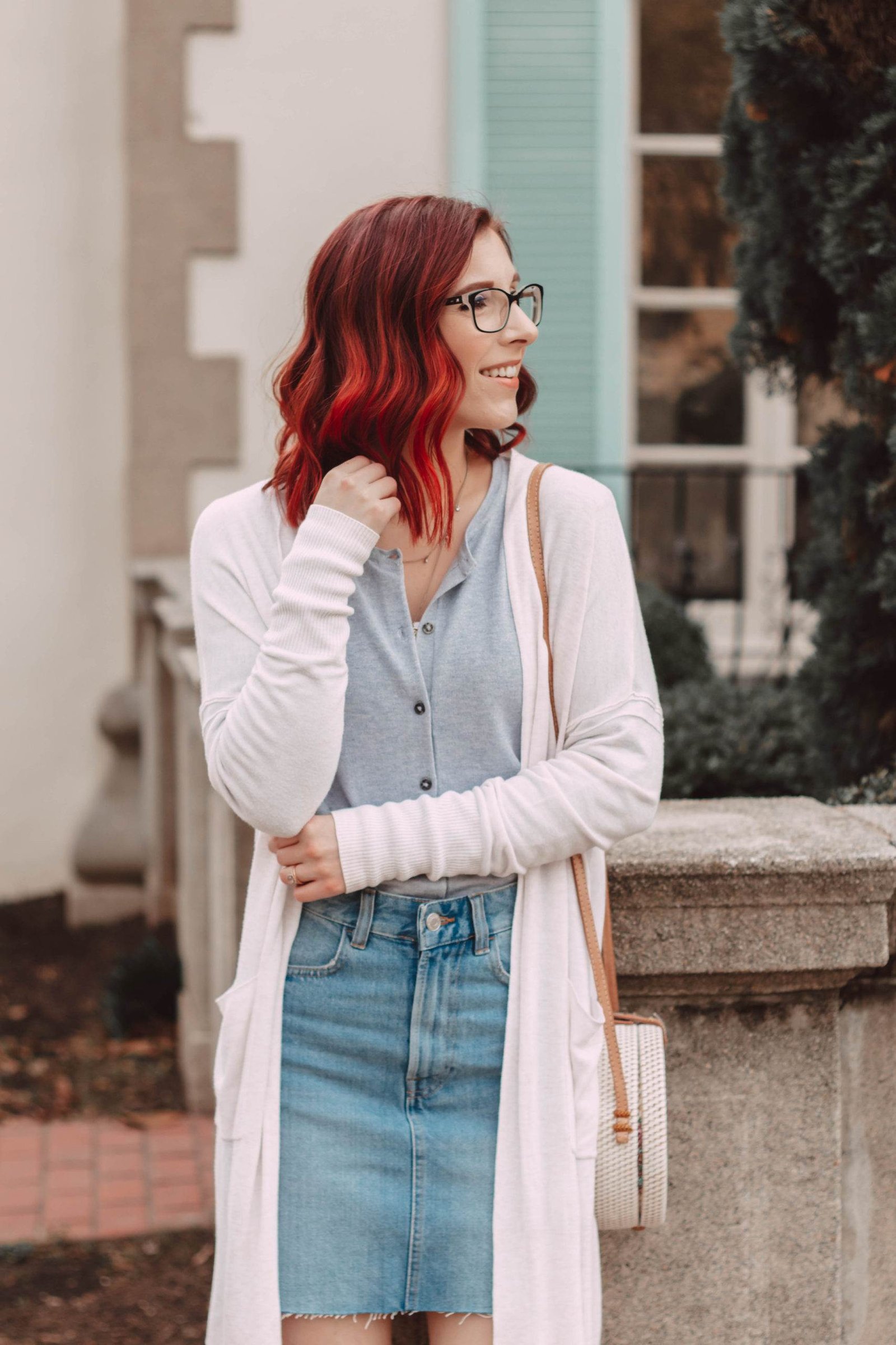 Jean skirt hotsell with cardigan