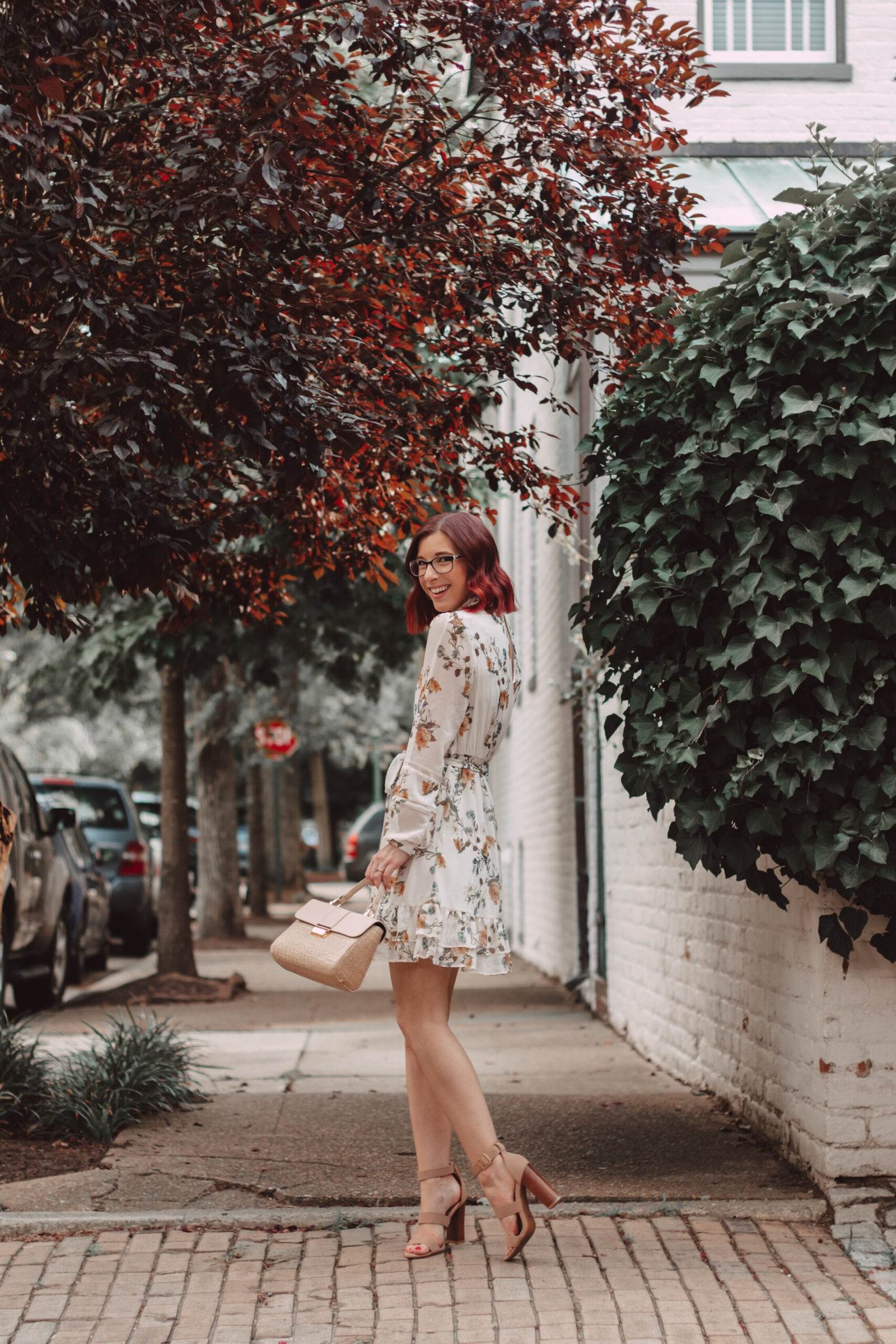 Spring Date Night Outfit Idea: Floral Long Sleeve Mini Dress